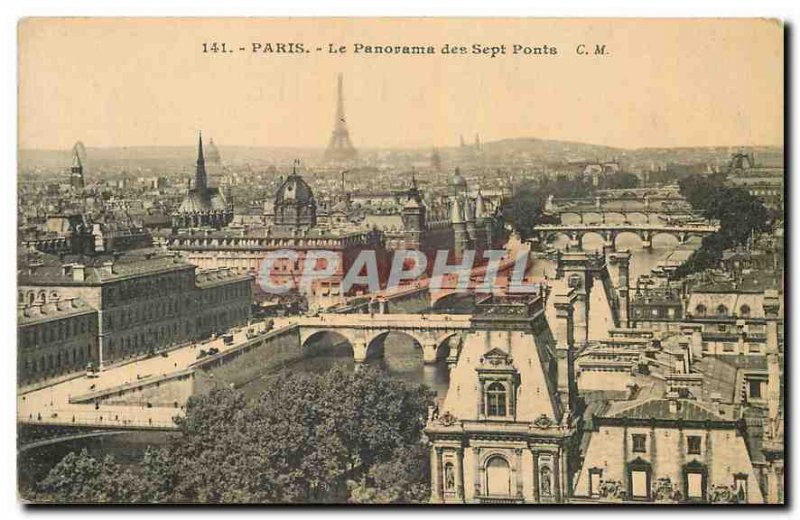 Old Postcard Paris Panorama of the Seven Bridges