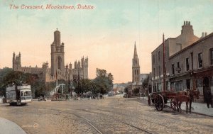 DUBLIN IRELAND~MONKSTOWN-THE CRESECENT-TRAM ~1910s POSTCARD