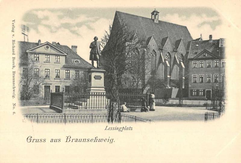 Braunschweig Germany Lessingplatz Town Square Monument Antique Postcard K22655