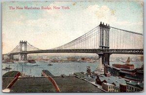 New York City NY 1913 Postcard New Manhattan Bridge Deficiency In Address Stamp