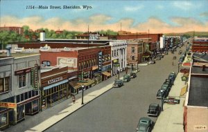 Sheridan Wyoming WY Main St. Drugstore 1940s Linen Postcard