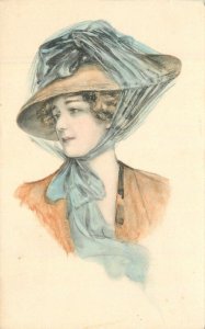 C-1910 Pretty Woman Hat Fashion hand colored Postcard 22-8070