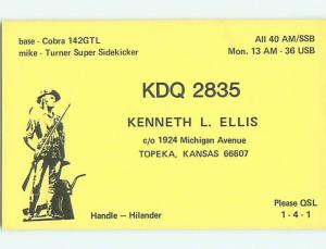 hunt hunting - QSL HAM RADIO CARD Topeka Kansas KS t1201