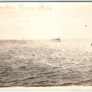 c1910s Indian River, FL RPPC Flat Pontoon House Boat Real Photo Postcard A100