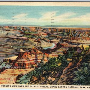 c1940s Grand Canyon AZ Early Morning Painted Desert Colorful PC Fred Harvey A292