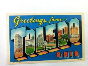 Vintage Postcard Greetings from Toledo Ohio Downtown Scene