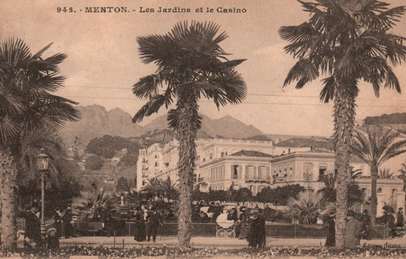 Vintage Postcard Les Jardins Et Le Casino Garden Menton France 