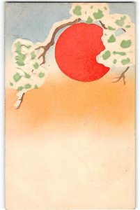 Antique Postcard Hand-Colored Sun Trees Japanese Art Banshiudo 1900s Vintage