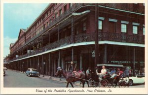 Postcard New Orleans - Pontalba Apartments - Horse Carriage old cars