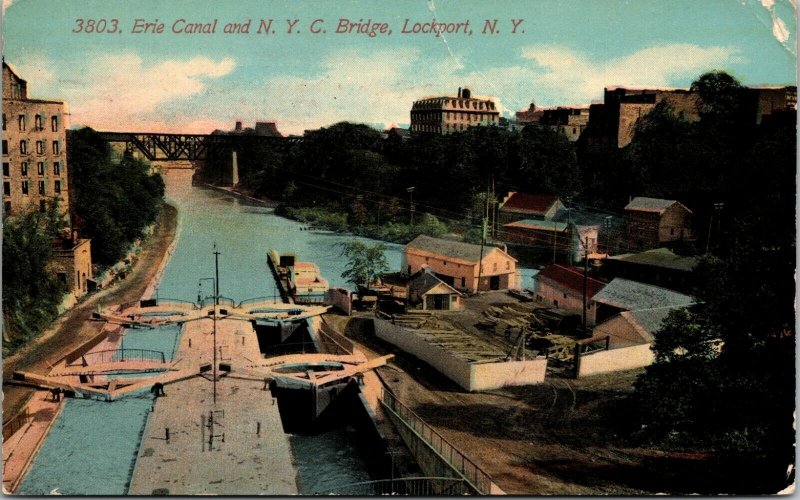 Postcard NY Lockport View of Erie Canal from NYC Bridge RARE