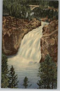 Linen Postcard..Upper Falls..Yellowstone National Park