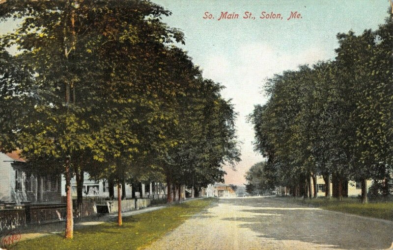 Solon Maine~South Main Street Homes~Picket Fences~Dirt Road~c1908 Postcard 