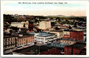 San Diego CA-California, Birds-Eye View Looking Northeast Town Building Postcard