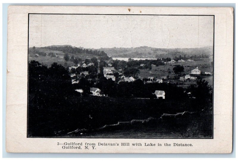 1912 Guilford From Delavan's Hill With Lake In Distance Guilford NY Postcard