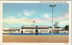 DES MOINES, IA Iowa   BIRDLAND SWIMMING POOL   c1950s  Linen    Postcard