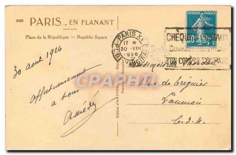 Old Postcard Paris Place de la Republique