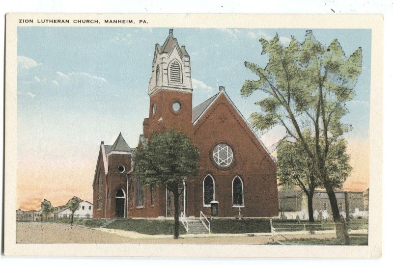 Postcard Zion Lutheran Church Manheim PA