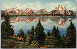 Teton Peaks Reflected In Jackson Lake Grand Teton National Park Idaho Postcard