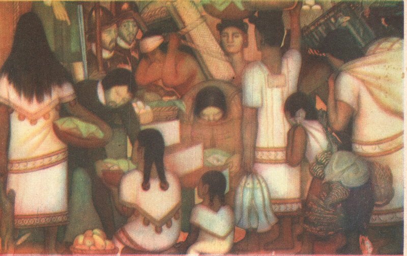 Vintage Postcard Plaza De La Colonia Market Scene Colonial Period Mexico