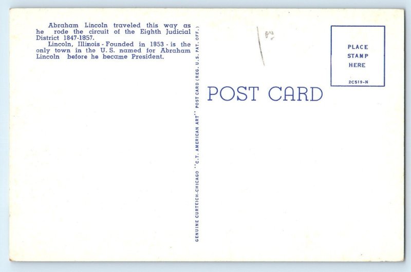 1940 Lincoln Illinois Postcard First Courthouse Logan County Abraham Practiced