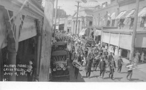 RPPC Military Parade GRASS VALLEY, CA July 4 1917 Marching Band Vintage Postcard