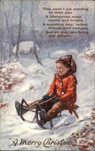 Christmas Children Sledding Tuck c1900s-10s Postcard