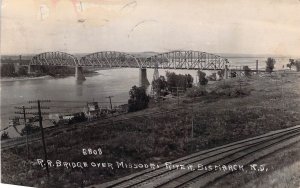 c.1923, Real Photo,  Railroad Bridge, Missouri River, Bismarck, ND, Old Postcard