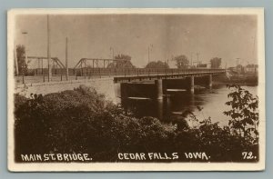 CEDAR FALLS IA MAIN STREET BRIDGE ANTIQUE REAL PHOTO POSTCARD RPPC