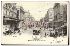 Marseille - The Cannebiere - tram - Cafe Bourse - Old Postcard