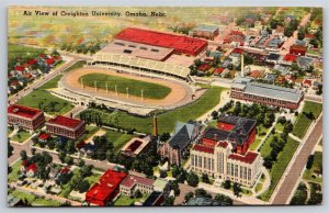 Omaha Nebraska~Air View Of Creighton University~PM 1944~Vintage Linen Postcard