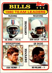 1981 Topps Football Card '80 Bills Leaders Cribbs Butler Freeman William...