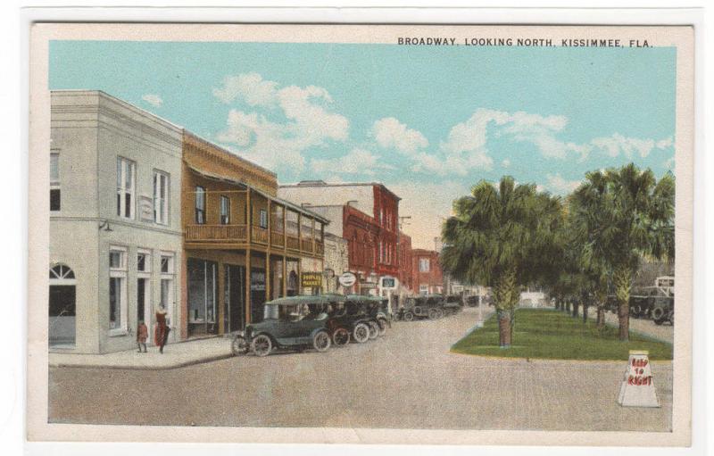 Broadway North Cars Kissimmee Florida 1920s postcard