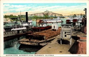 Postcard Shipping Scene, Sacramento River in Sacramento, California