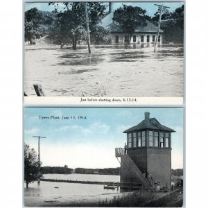 x2 LOT June 13 1914 Mystery Flood Postcards Railroad Tower Plant E.C. Kropp A196