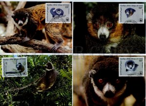 491284 Comoros monkey lemurs 1987 year WWF set of First Day maximum cards