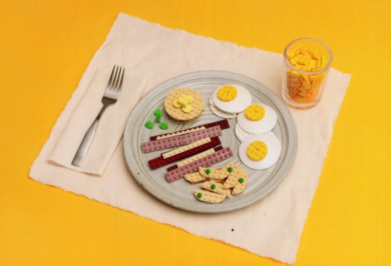 Bacon Scrambled Eggs Glass Of Orange Juice Breakfast Lego Toy Display Postcard