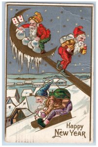 Wellfleet MA Postcard New Year Elves Gnomes Sack Of Coins Winter 1908 Antique