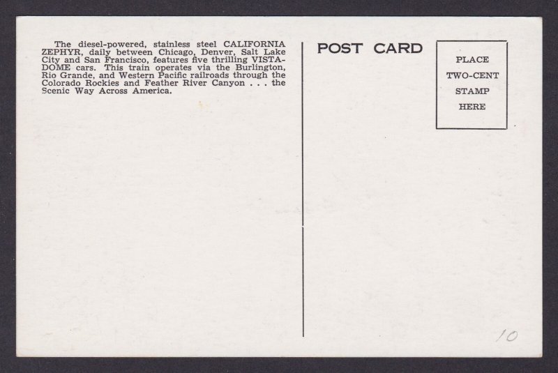 Postcard, United States, California Zephyr Train