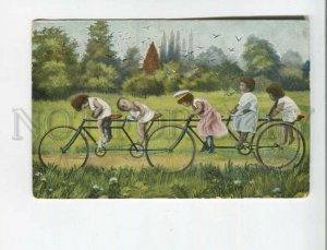 472073 MULTIPLE BABIES Tandem BICYCLE Vintage postcard COLLAGE 1906 year