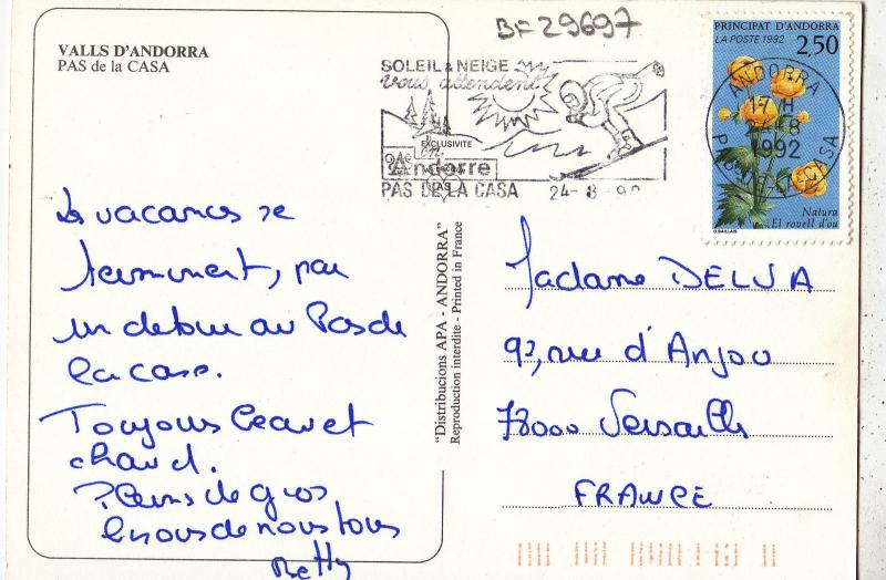 BF29697 valls d andorra pas de la casa  front/back image