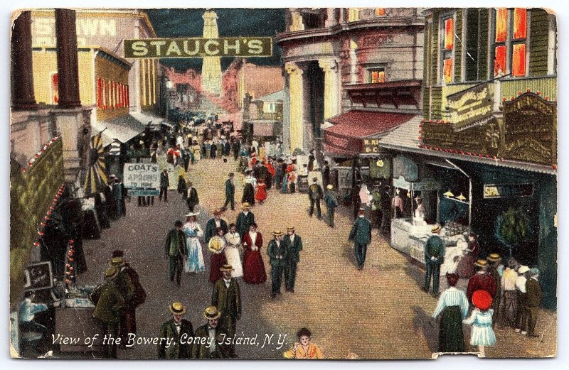 Vintage Postcard 1907 Bowery Street Road Coney Island Brooklyn New York City NY