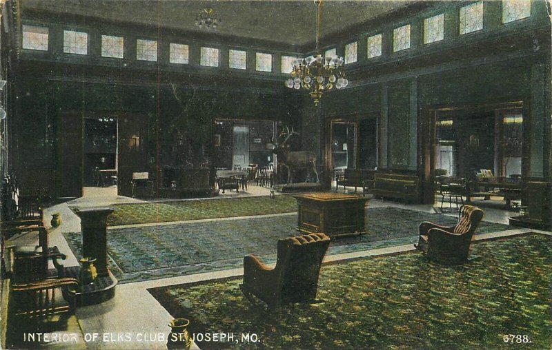 Postcard Missouri St. Joseph Interior Elk's Club #6788 Bosselman 23-9776