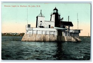 1911 Beach Light in Harbour St. John New Brunswick Canada Antique Postcard