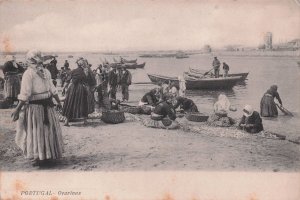 Portugal Ovarinas Antique Boats Baskets Fishing Old Postcard