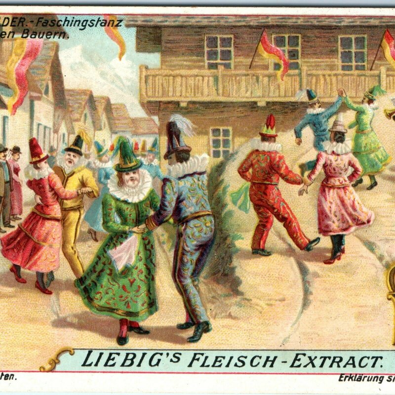 c1900s Liebig's Fleisch Extract Styrian Farmers Trade Card Carnival Dance C27