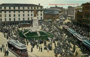 1912 Portland Maine Monument Square Trolleys postcard 5655