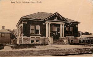 Postcard Sage Public Library Osage IA Mitchell County, Leu*hold & Evens Clothing