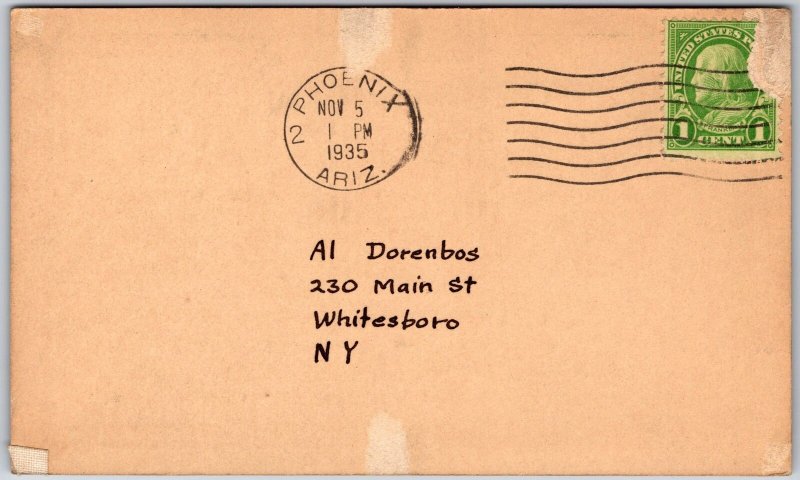 1935 QSL Radio Card Phoenix Arizona W6BJF Amateur Radio Station Posted Postcard