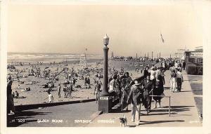 Seaside OR Busy Beach Scene Walkway RPPC Postcard