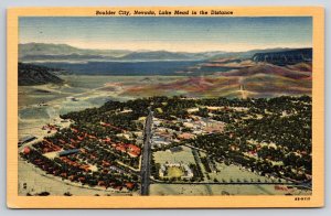 Boulder City Nevada~Aerial Of City~Lake Mead Bkgd~Teich 1949 Linen Postcard